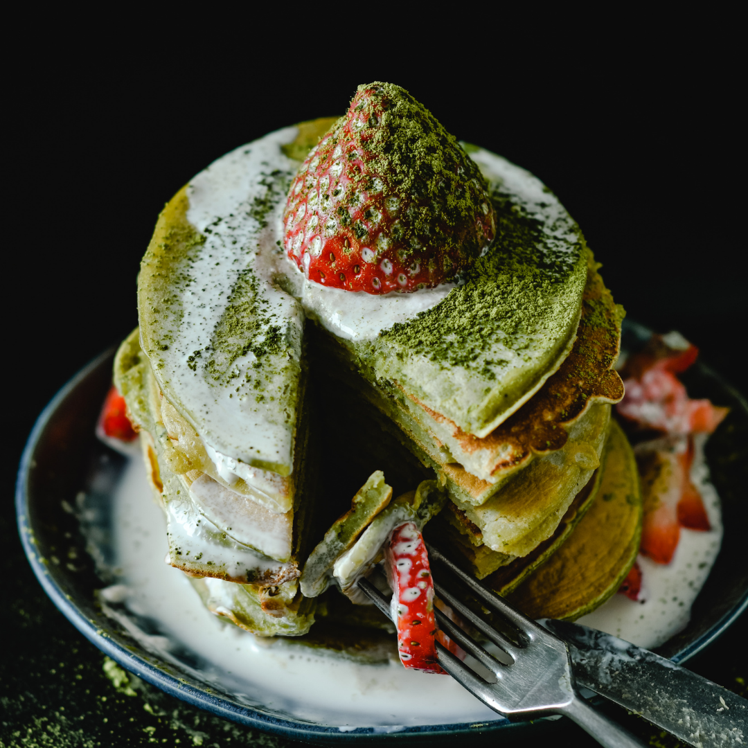 VEGAN MATCHA PANCAKES WITH VOLCANO HONEY: WILD SUNFLOWER BLOSSOM