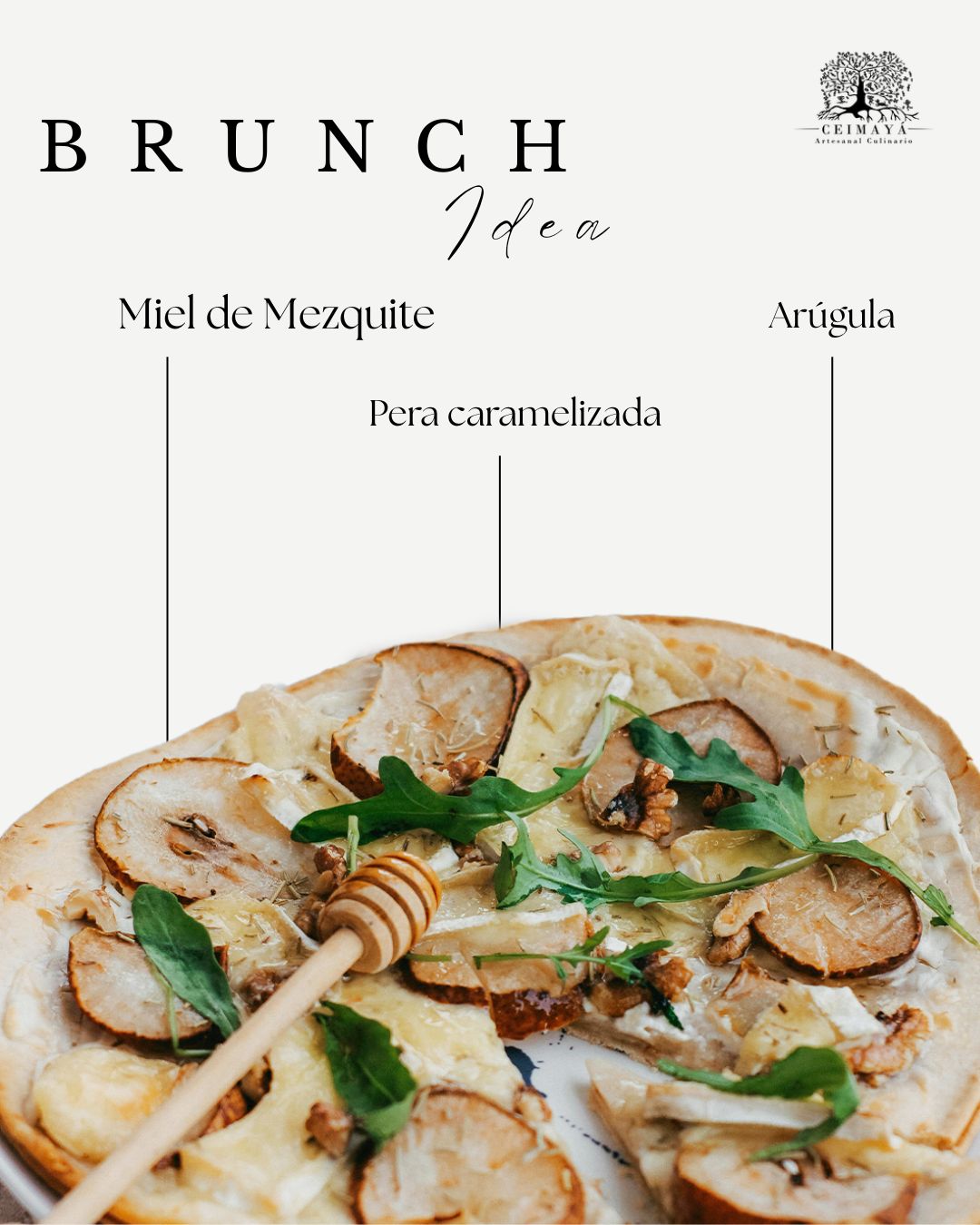 Pizza artesanal con miel de mezquite, pera caramelizada y arúgula: un amor inesperado