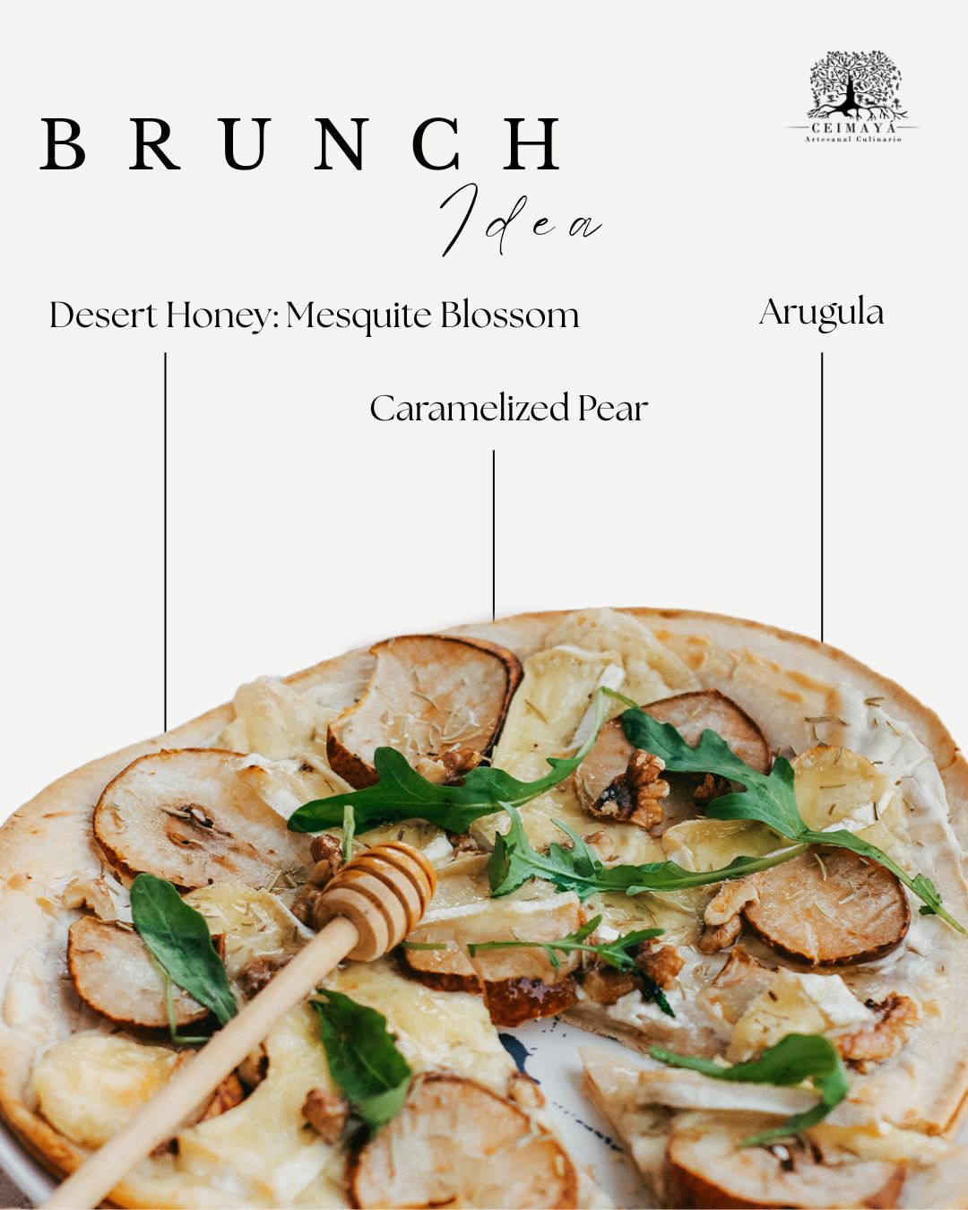 Artisan Pizza with Mesquite Honey, Caramelized Pear, and Arugula: an Unexpected Love